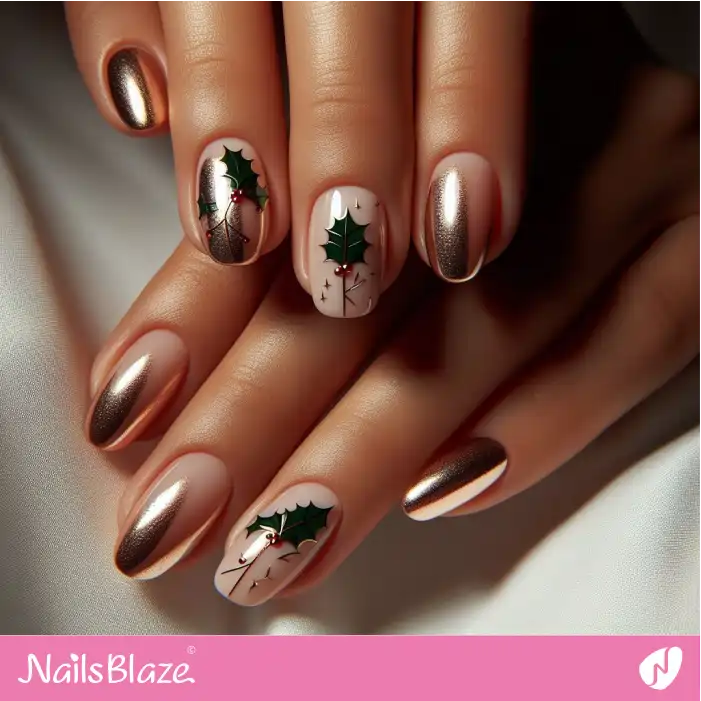 Luxury Holly Leaf Nail Design | Nature-inspired Nails - NB1648